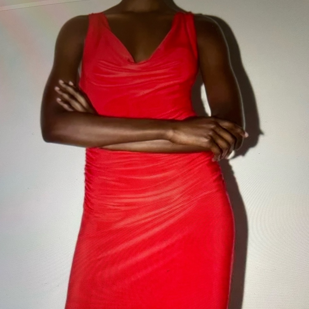 ❤️ ZARA DRAPED MIDI OPEN BACK RED PARTY DRESS SMALL NEW